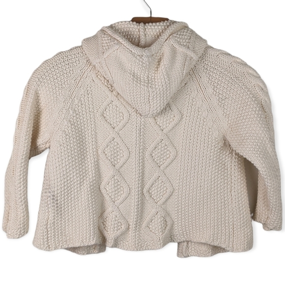 Ireland's Eye Chunky Cable Knit Cardigan Pom Hoodie Fisherman Sweater 4-5 - Picture 2 of 10